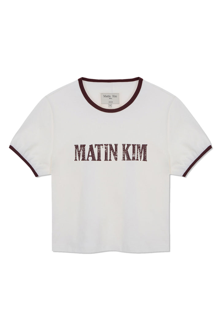 Matin Kim Stud Logo Ringer Top — White