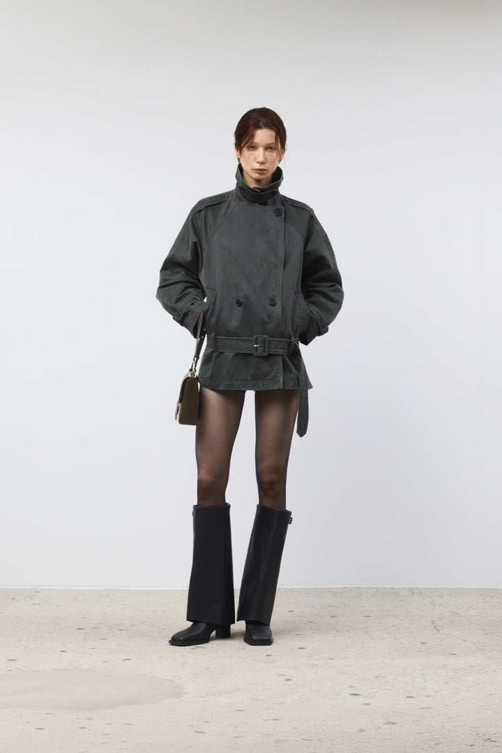 KIMMATIN Washed Trench Jacket — Khaki