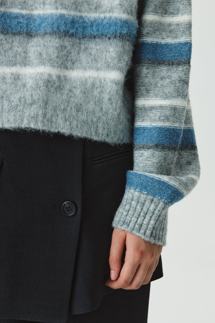 KIMMATIN Multi Stripe Mohair Knit Pullover — Gray