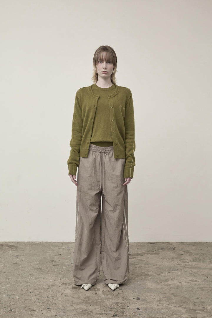 Matin Kim Cashmere Blended Round Knit Cardigan — Olive