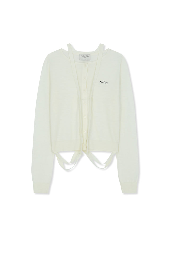 Matin Kim String Detail Knit Cardigan — Cream