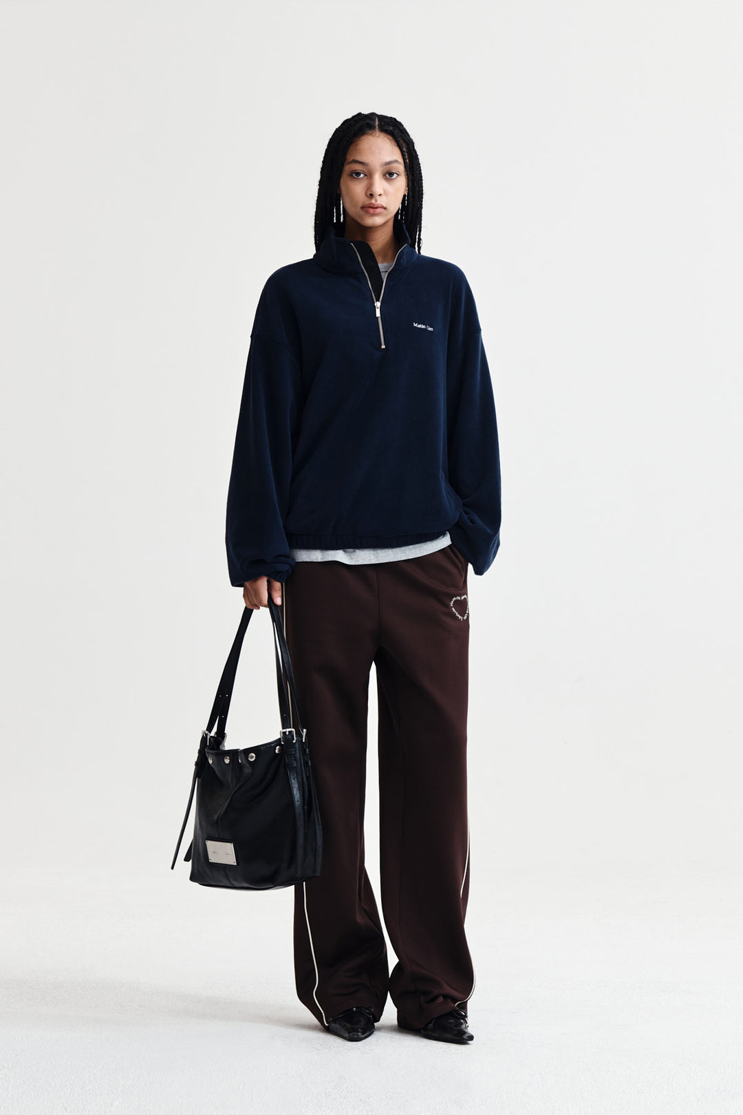 Matin Kim Sherpa Fleece Half-Zip Top — Navy blue