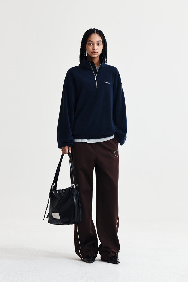 Matin Kim Sherpa Fleece Half-Zip Top — Navy blue