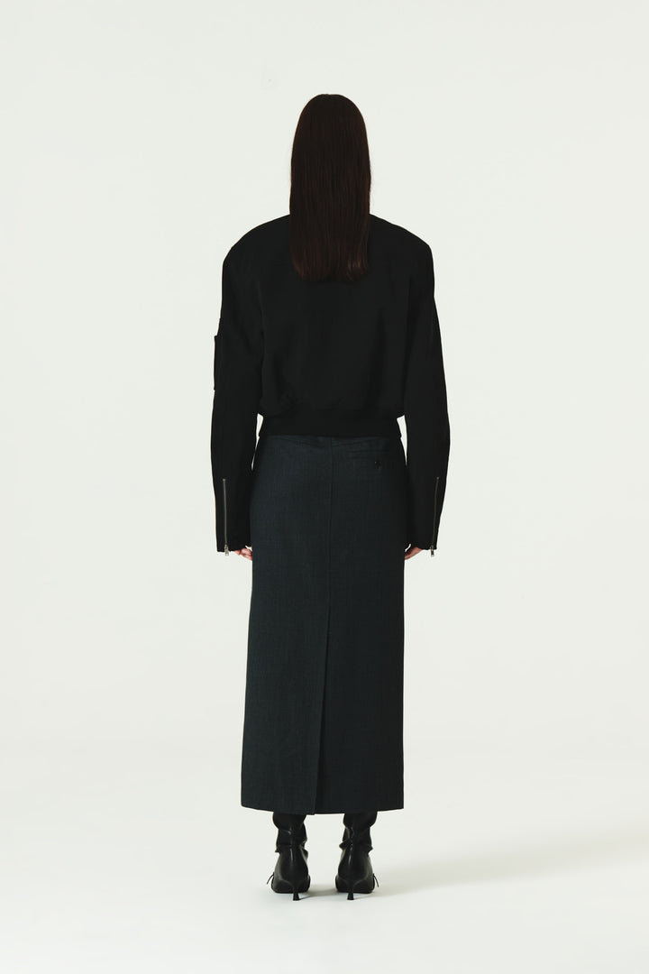 KIMMATIN Foldover Twill Wool Skirt — Gray