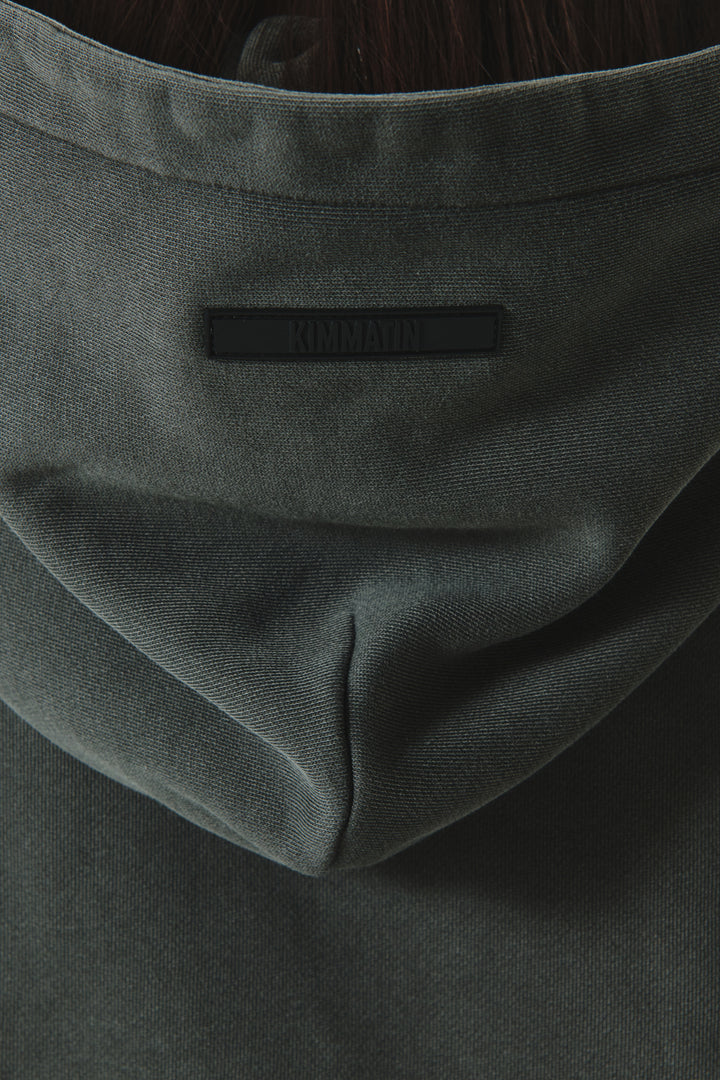 KIMMATIN Logo Point Pigment Dyed Hoodie — Charcoal