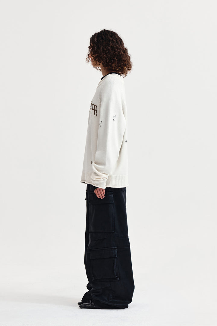 Matin Kim Two Way Off Shoulder Damage Pullover — Ivory