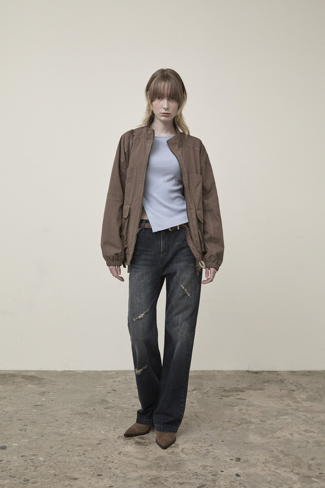 Matin Kim Utility Bomber Jumper in Khaki — Brown