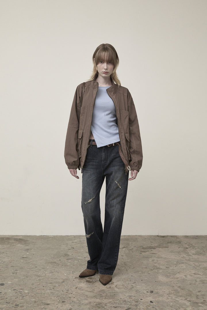 Matin Kim Utility Bomber Jumper in Khaki — Brown