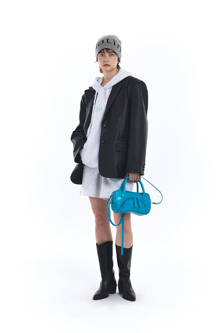 Matin Kim Logo Jacquard Short Beanie — Gray