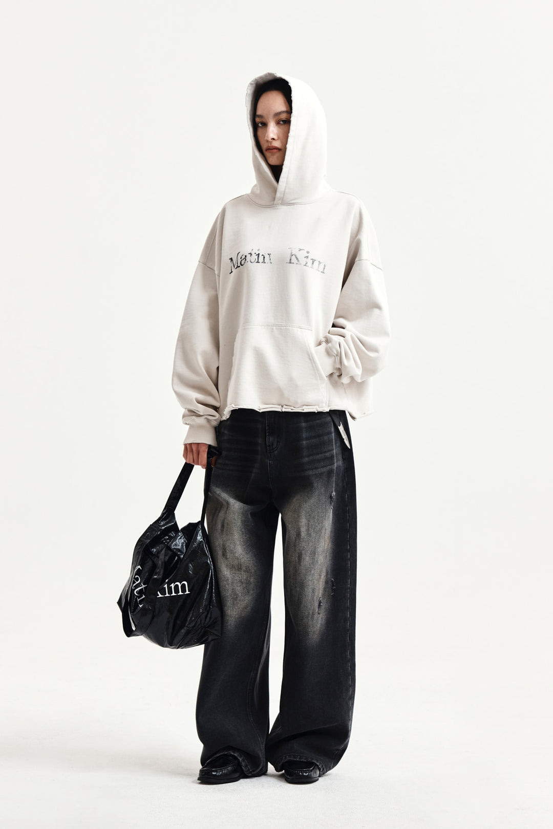 Matin Kim Raw Edge Hem Sweat Hoody — Beige