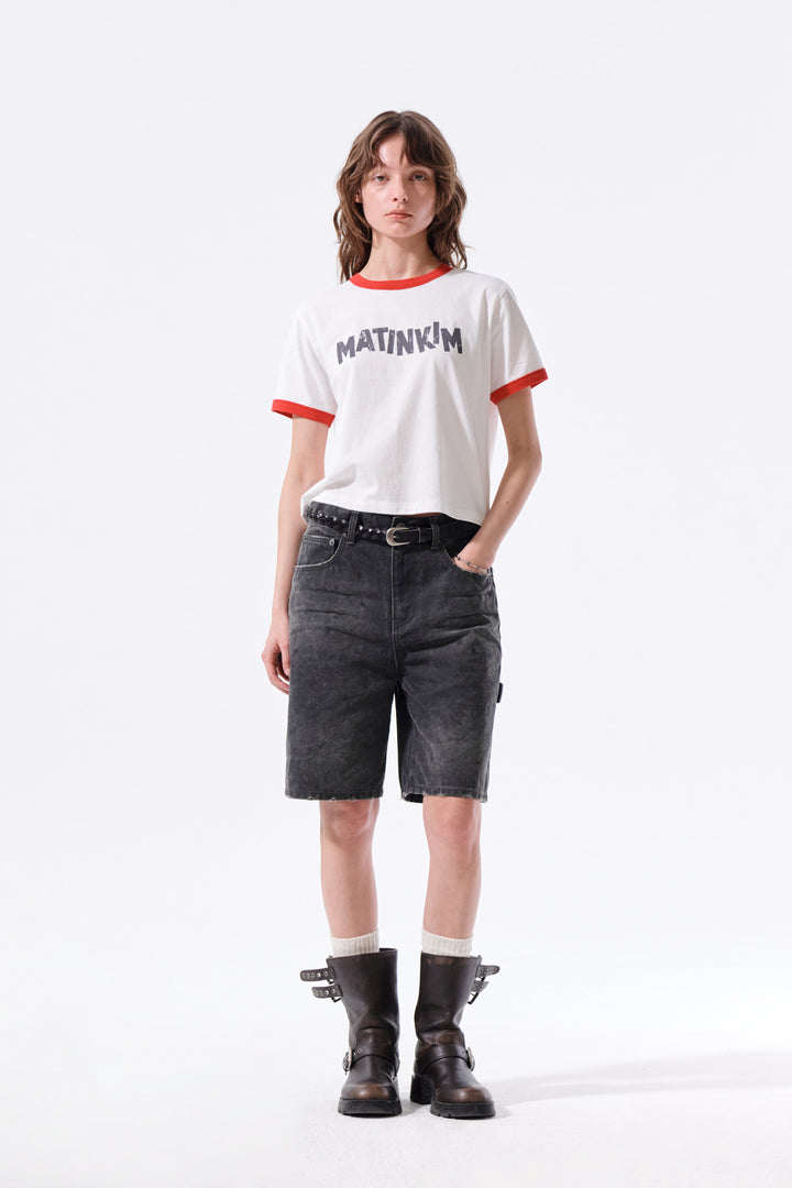 Matin Kim Logo Ringer Crop Top — White