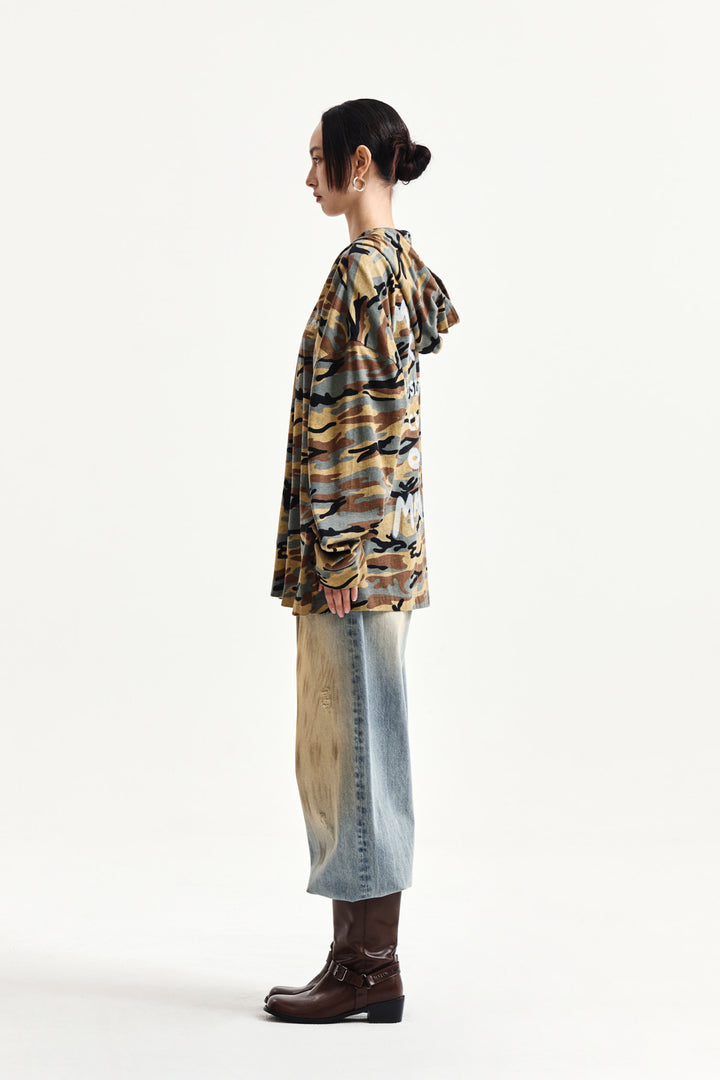 Matin Kim Typo Artwork Camouflage Hoody — Camel