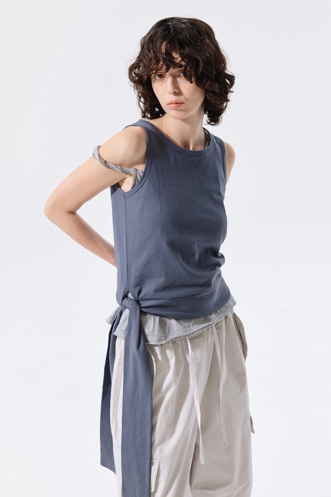Matin Kim Hem Tie Detail Sleeveless Top — Charcoal