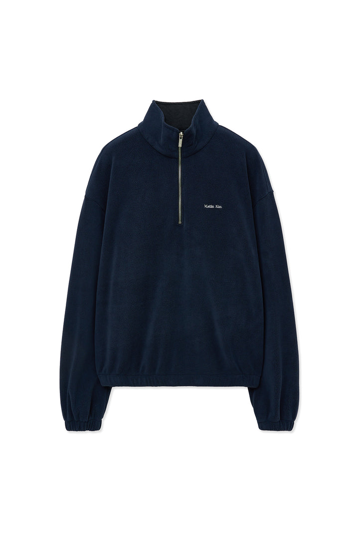 Matin Kim Sherpa Fleece Half-Zip Top — Navy blue