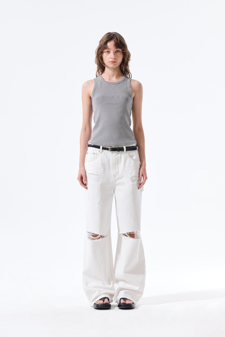 Matin Kim Destroyed Color Dyeing Denim — White