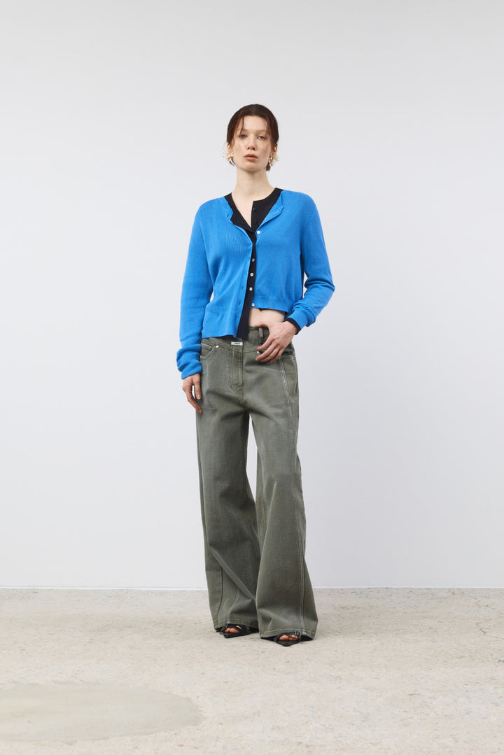 KIMMATIN Unbalance Slim Cardigan — Blue
