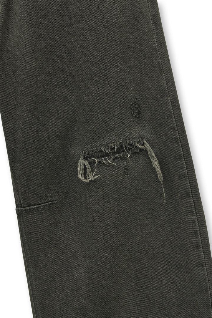 Matin Kim Back Logo Wide Denim — Charcoal