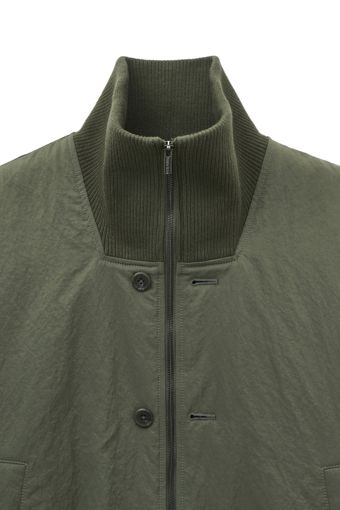 Matin Kim High Neck Button Point Zip Up Jumper — Khaki