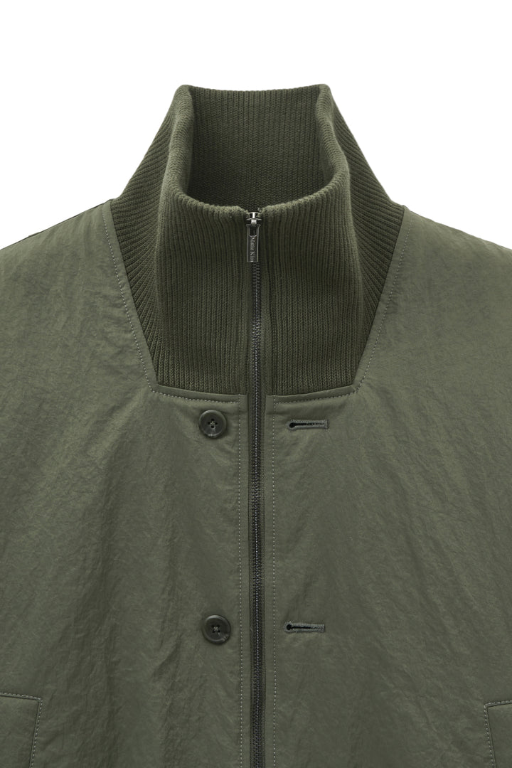 Matin Kim High Neck Button Point Zip Up Jumper — Khaki