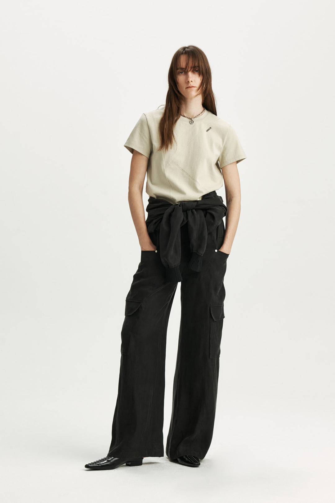 KIMMATIN Silky Belted Cargo Jumpsuit — Black