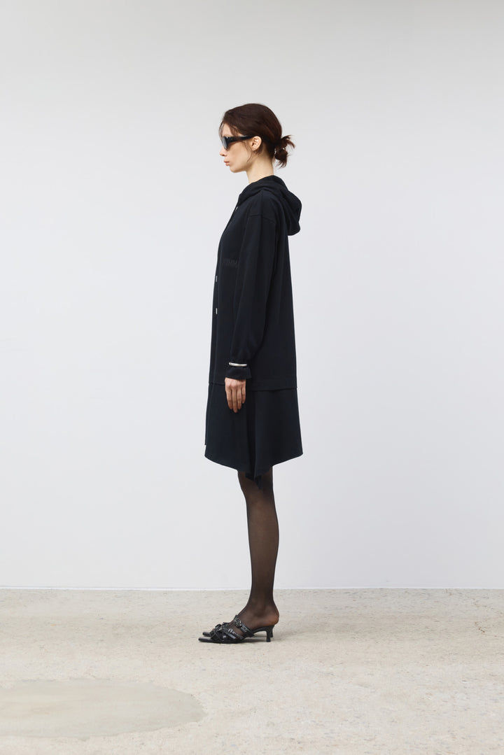 KIMMATIN Back Open Hoody Jersey Dress — Black