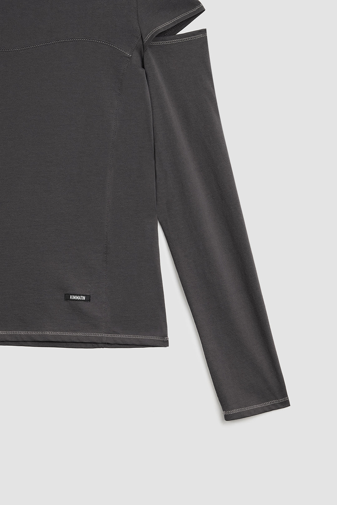 KIMMATIN Stitch Cut Out Long Sleeve Top — Charcoal