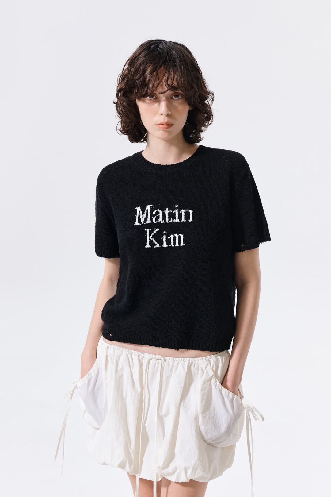 Matin Kim Half Sleeve Logo Pullover — Black