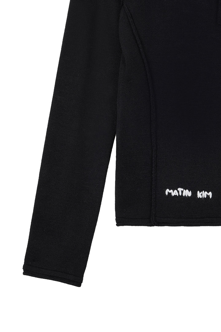 Matin Kim Button Hoody Raglan Knit — Black