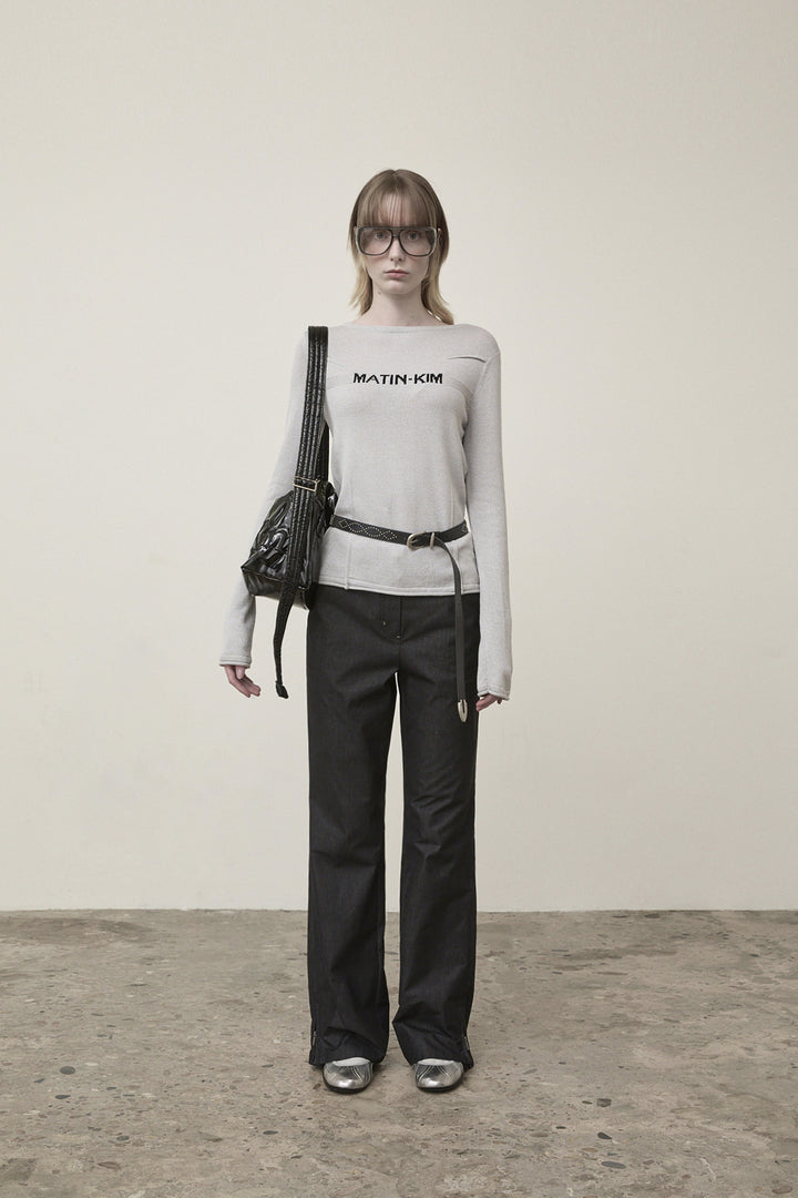 Matin Kim Glitter Slim Logo Knit Top — Light Grey