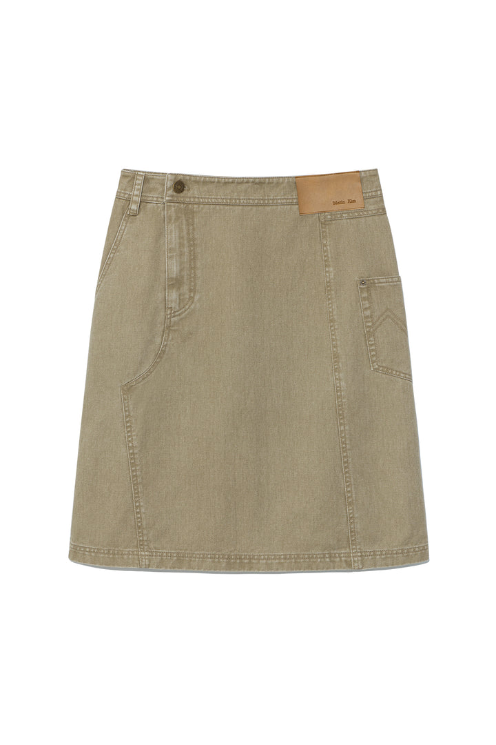 Matin Kim Side Pocket Point Midi Skirt — Khaki