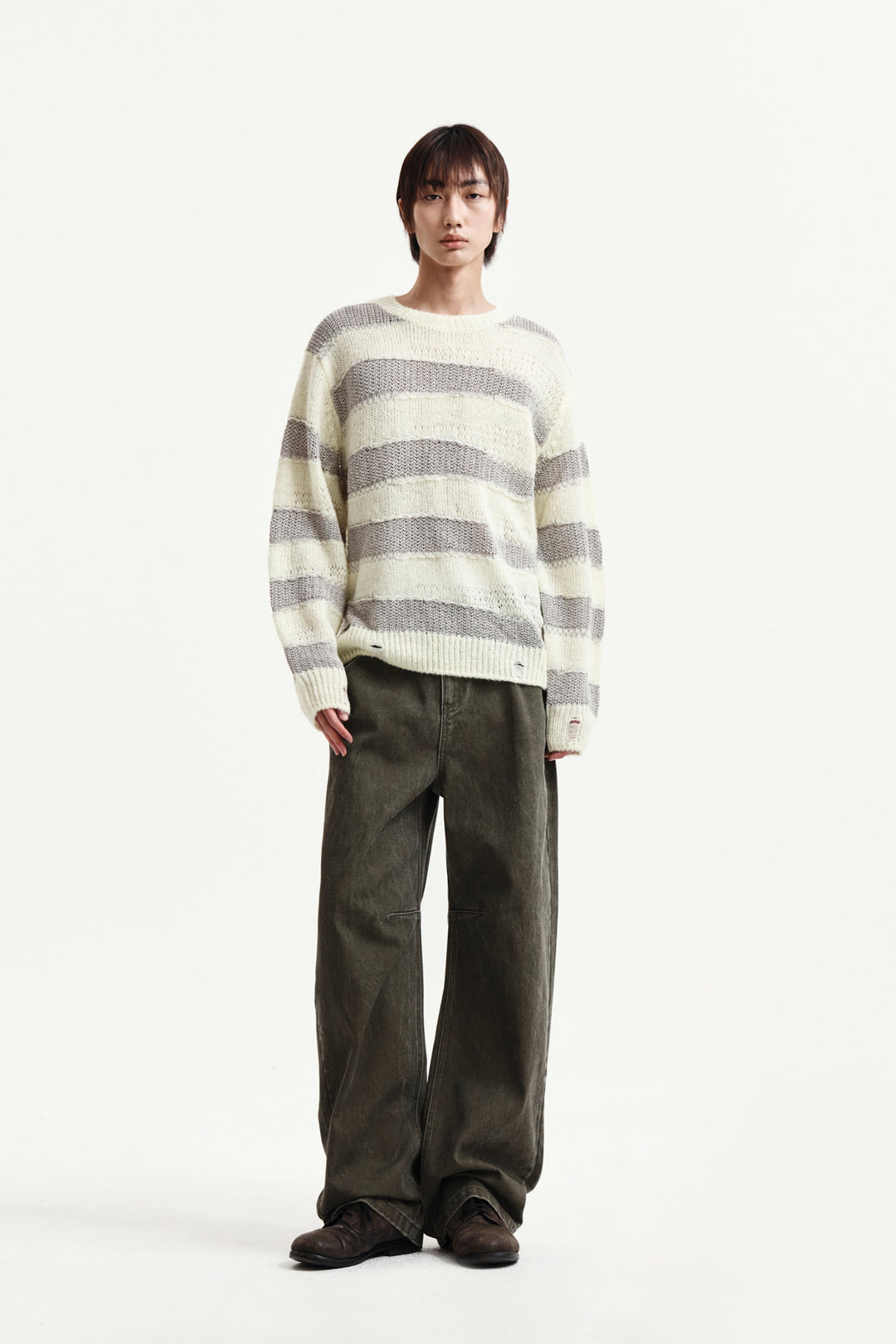 Matin Kim Texture Block Stripe Knit Pullover — Yellow