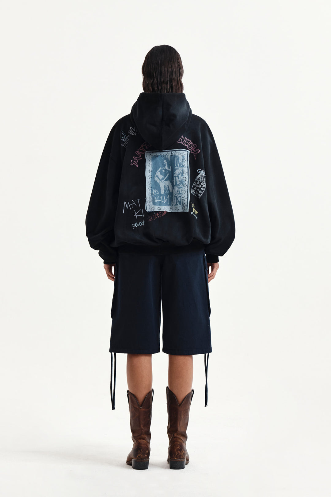Matin Kim Vintage Washed Graffiti Zip Hoody — Black
