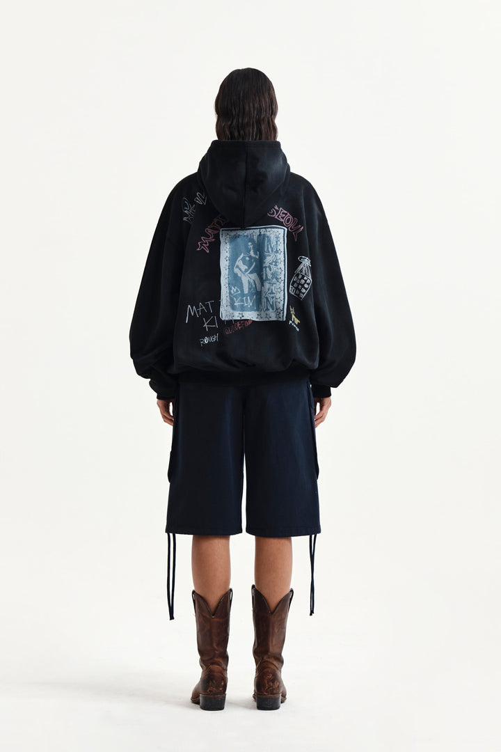 Matin Kim Vintage Washed Graffiti Zip Hoody — Black
