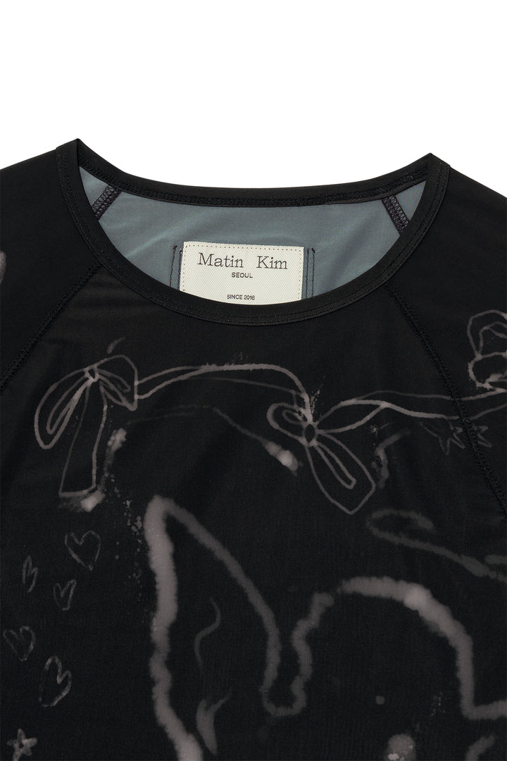 Matin Kim See Through Printing Top — Black