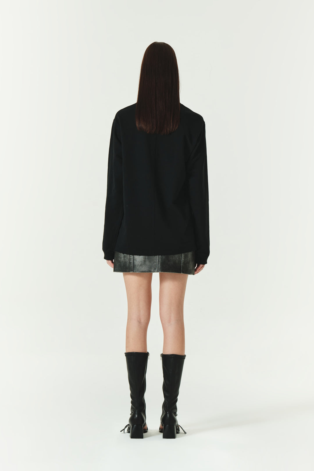 KIMMATIN Washed Printing Long Sleeve Top — Black
