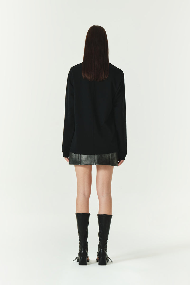 KIMMATIN Washed Printing Long Sleeve Top — Black