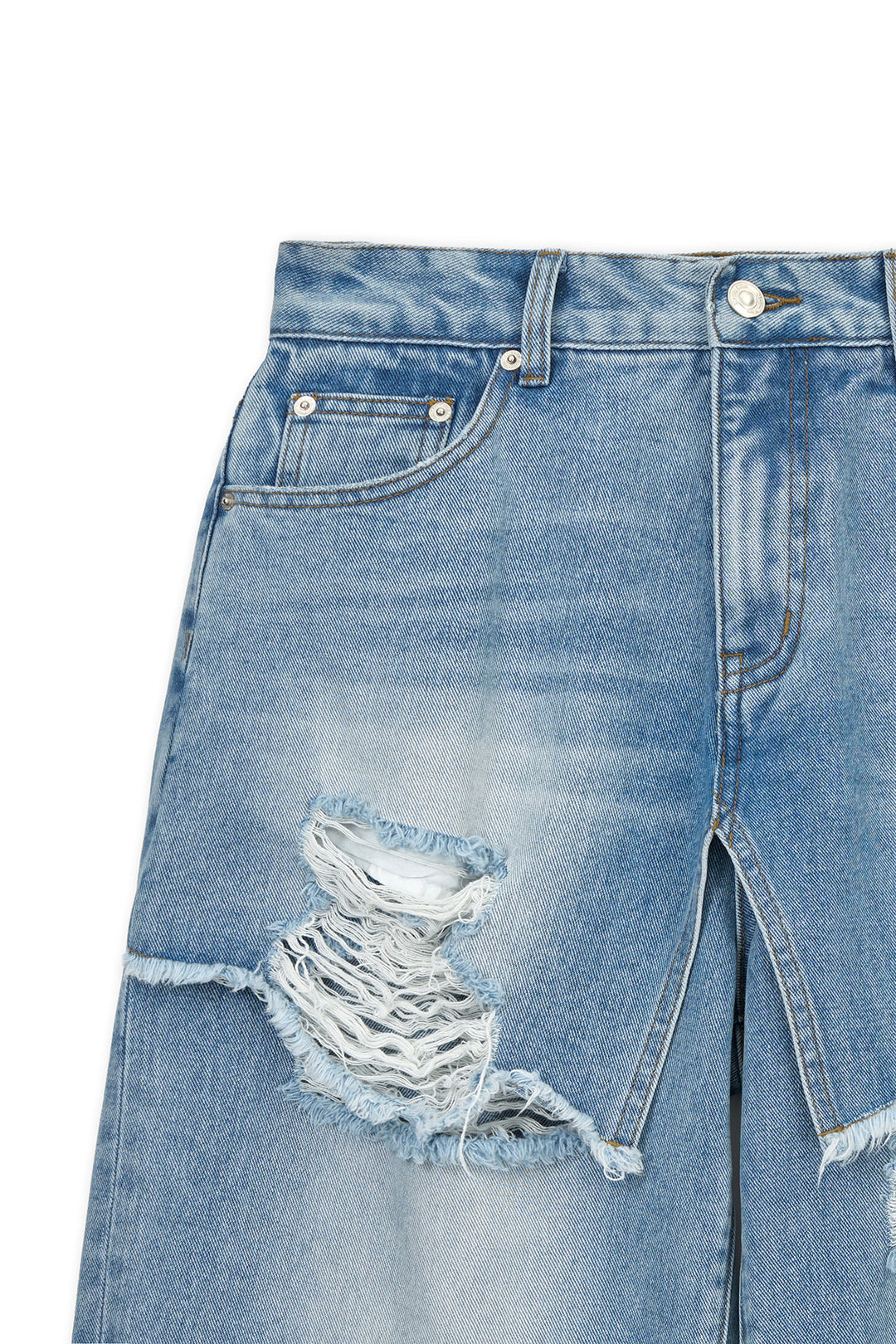 Matin Kim Front Layered Distressed Denim — Blue
