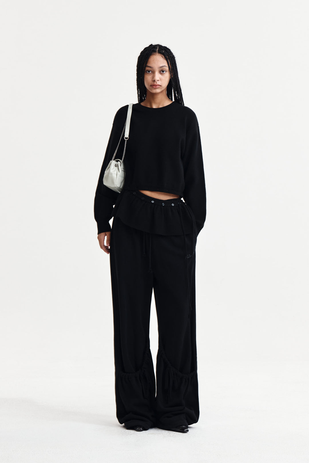 Matin Kim Detachable Skirt Knit Pullover — Black