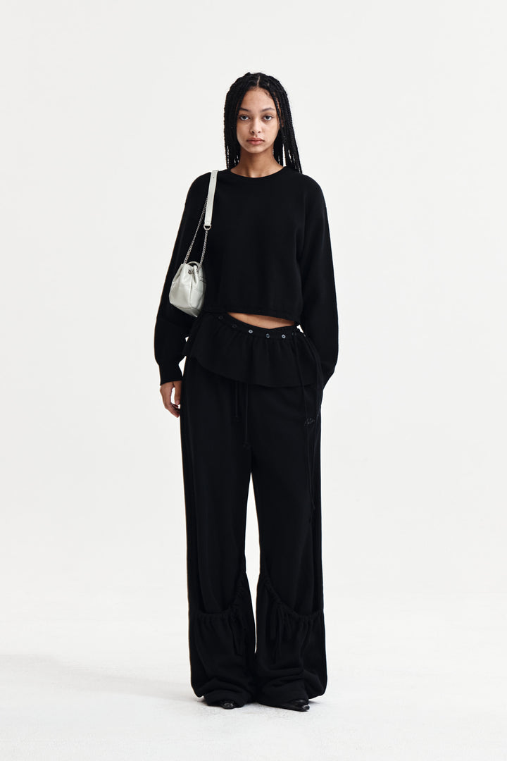 Matin Kim Detachable Skirt Knit Pullover — Black