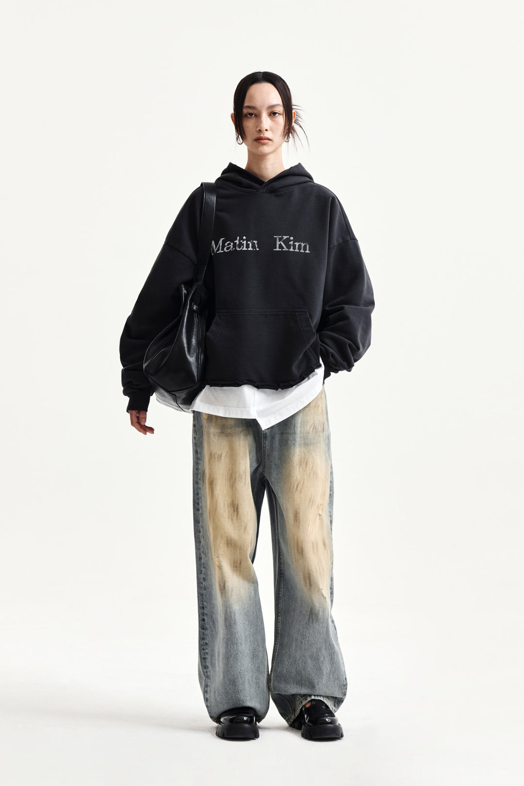 Matin Kim Raw Edge Hem Sweat Hoody — Charcoal