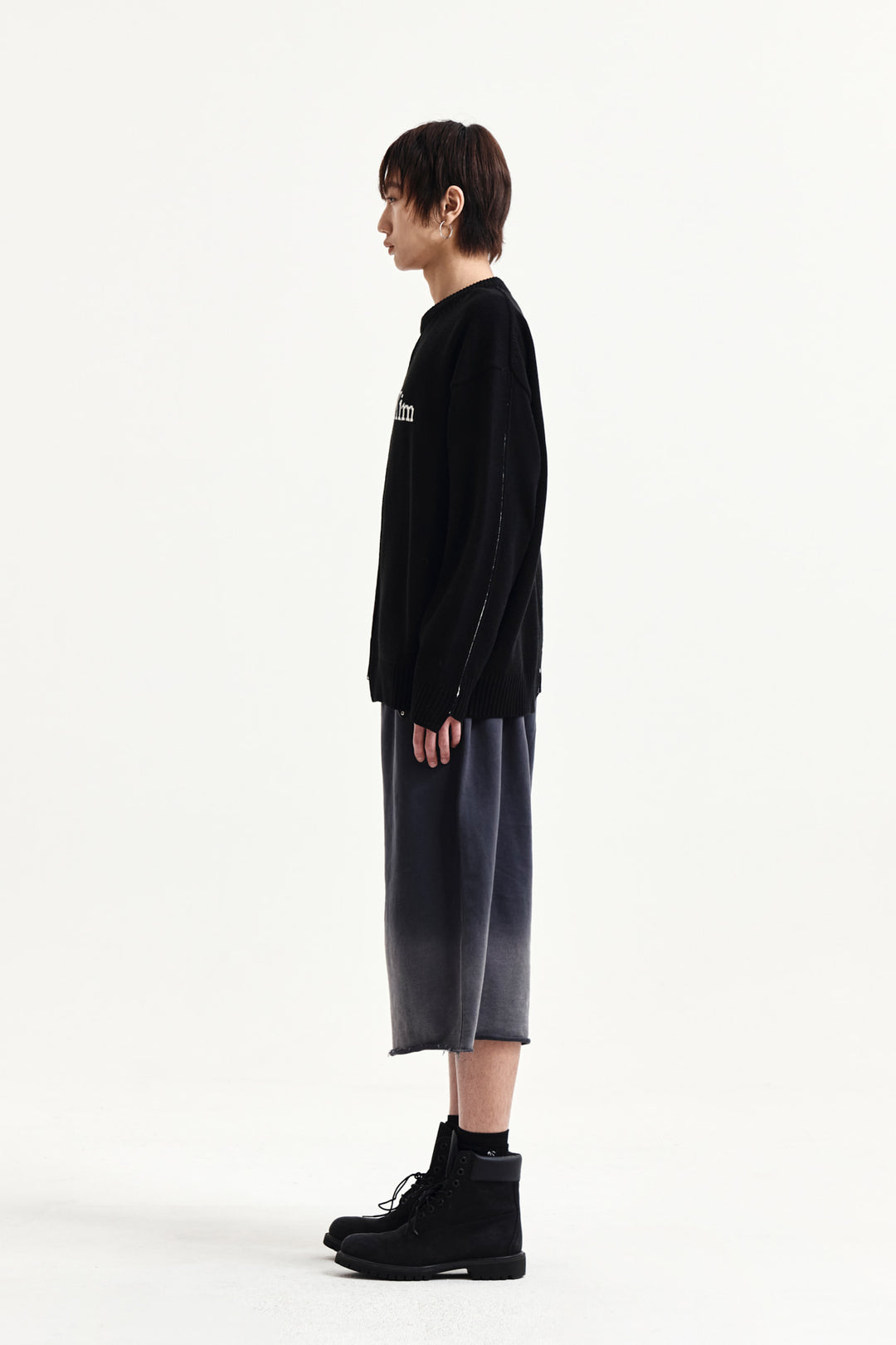 Matin Kim Vintage Washed Back Logo Bermuda Sweatpants — Charcoal