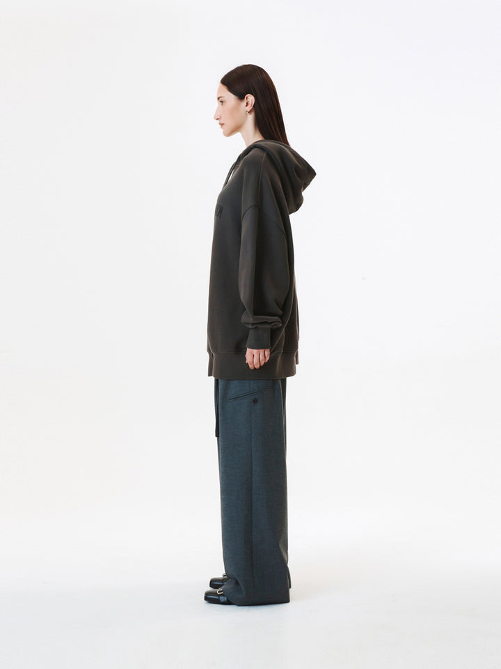 KIMMATIN Blurred Logo Raw Cut Oversize Hoody — Charcoal