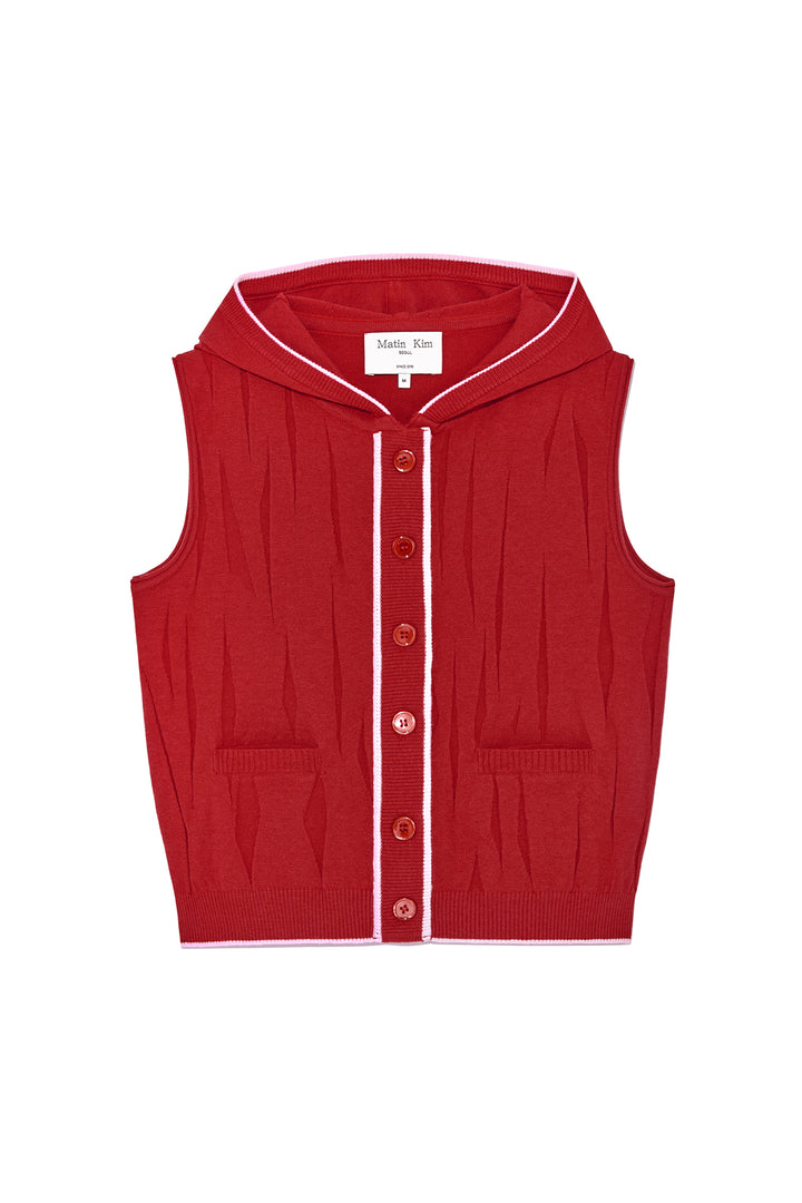 Matin Kim Wrinkle Hoody Button Knit Vest — Red