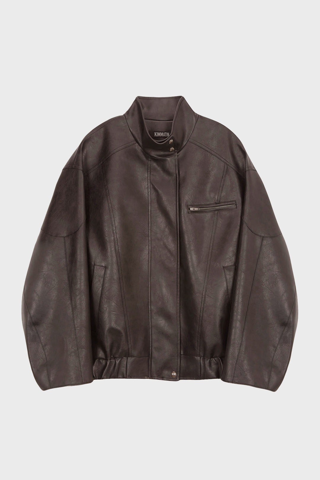 KIMMATIN Oversize Leather Biker Jumper — Brown
