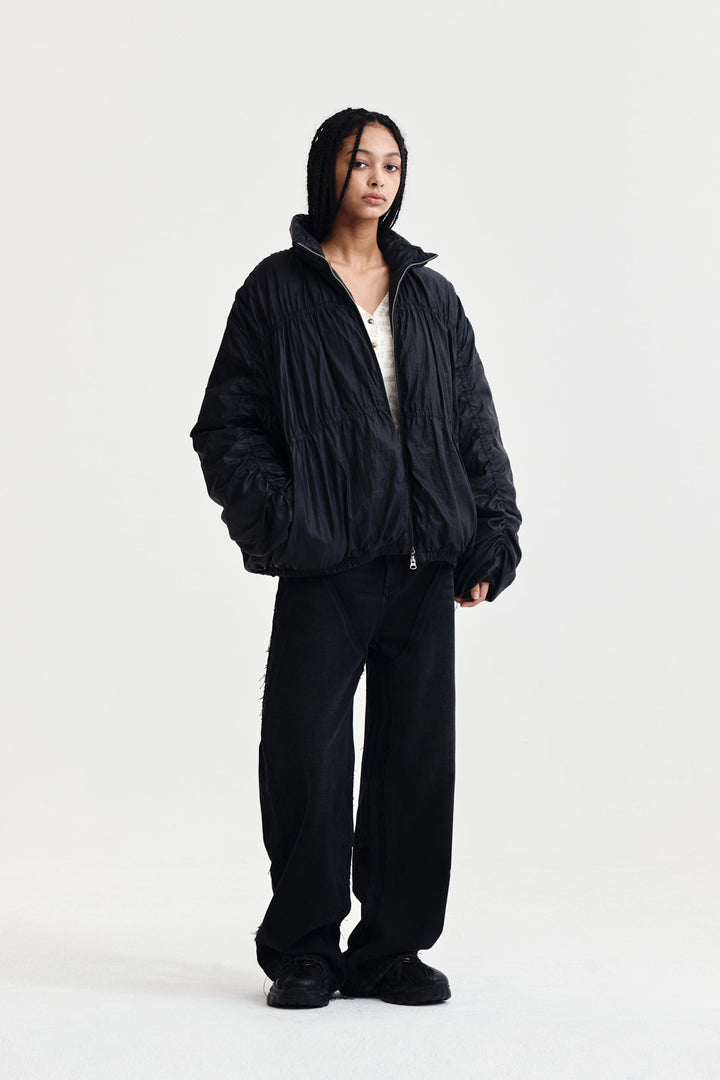 Matin Kim High Neck Shirring Down Jumper — Black