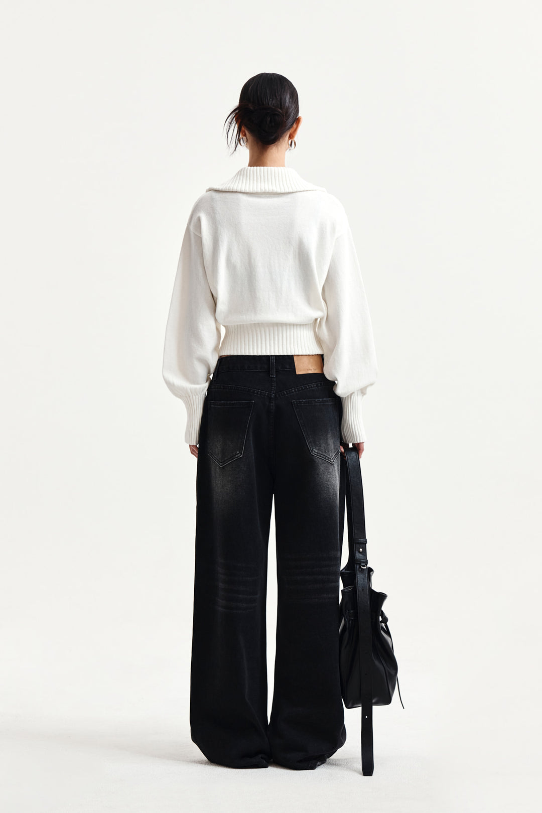 Matin Kim High Neck Embroidered Logo Zip Up — Ivory