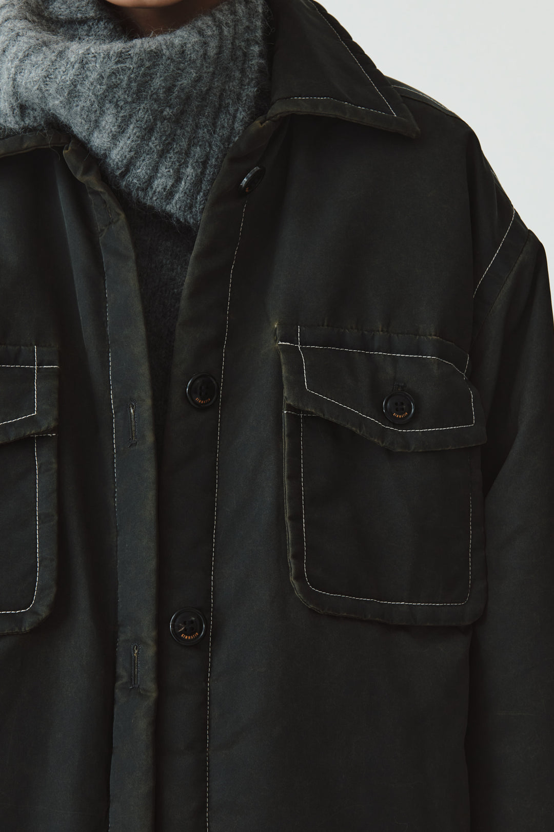 KIMMATIN Pocket Point Padded Shirt Jumper — Brown