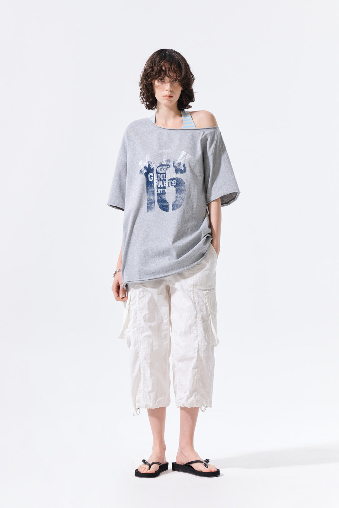 Matin Kim MTK 16 Graffiti Logo Asymmetric Top — Gray