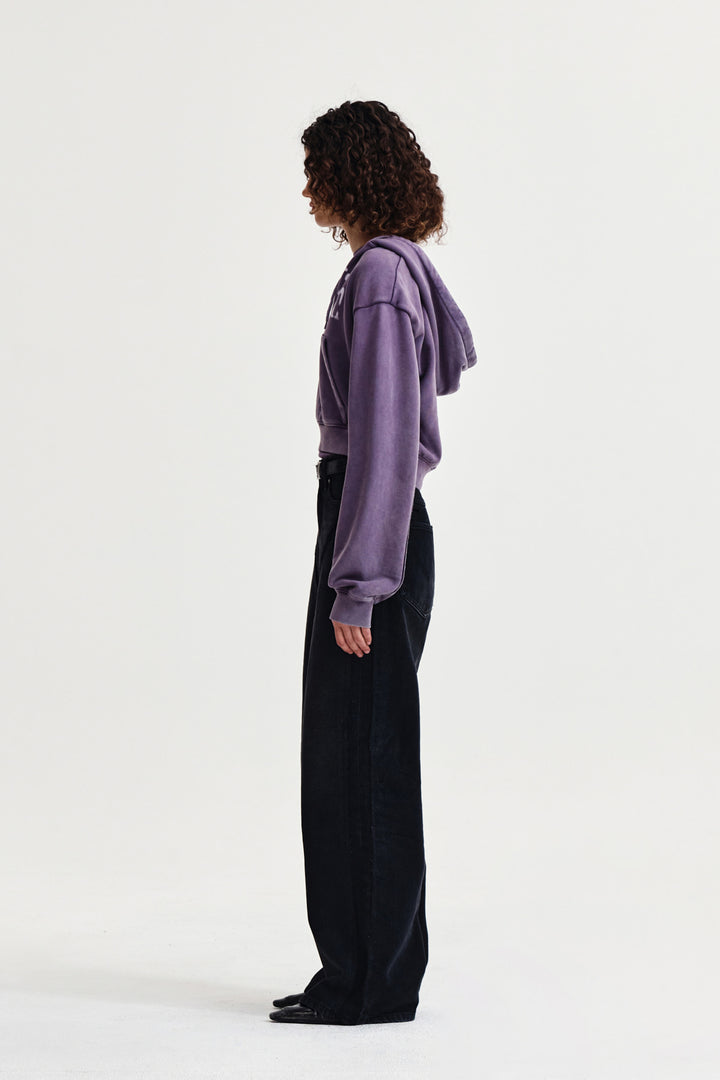 Matin Kim Washed Layered Crop Hoody — Purple