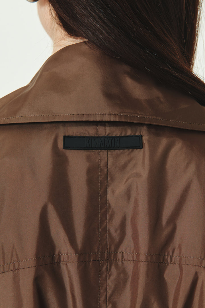 KIMMATIN Raglan Belted Nylon Trench Coat — Brown
